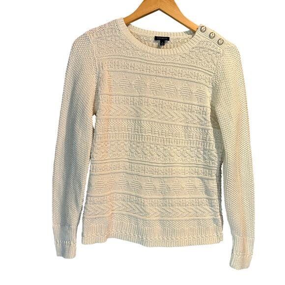 Preppy Cozy Comfy Warm Talbots Sweater Cream 100% cotton Timeless Anchor buttons - Picture 1 of 7